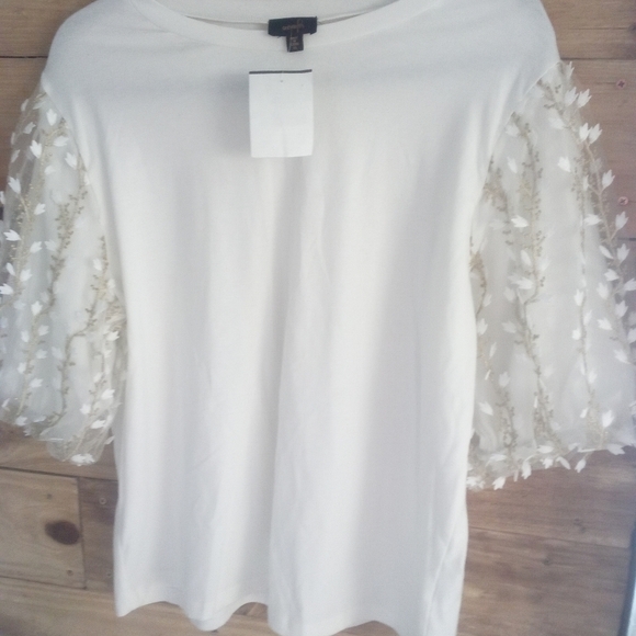 NEW W/TAG TOP white PUFFY GOLD FLORAL SLVE SOPHISTICATED, CLEAN, ROYALTY, 80'S - Picture 4 of 7